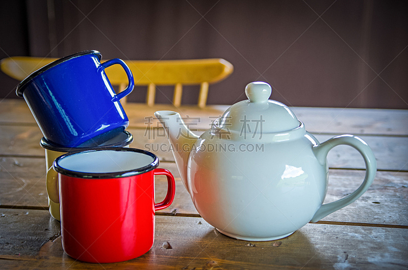 马克杯,茶壶,锡,古老的,古典式,早晨,乡村风格,饮料,金属,咖啡机