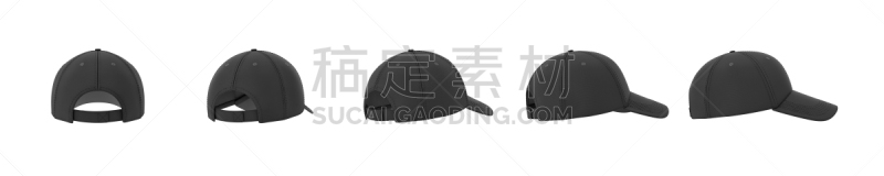 五个物体,后背,棒球帽,三维图形,线条,黑色,侧面视角,数字1,白色背景,说唱音乐