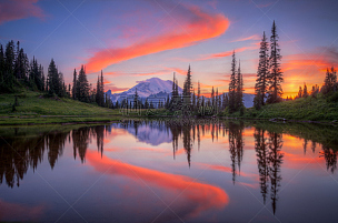 提普索湖,雷尼尔雪山,华盛顿州,皮尔斯县,西雅图,自然,水平画幅,无人,户外,湖