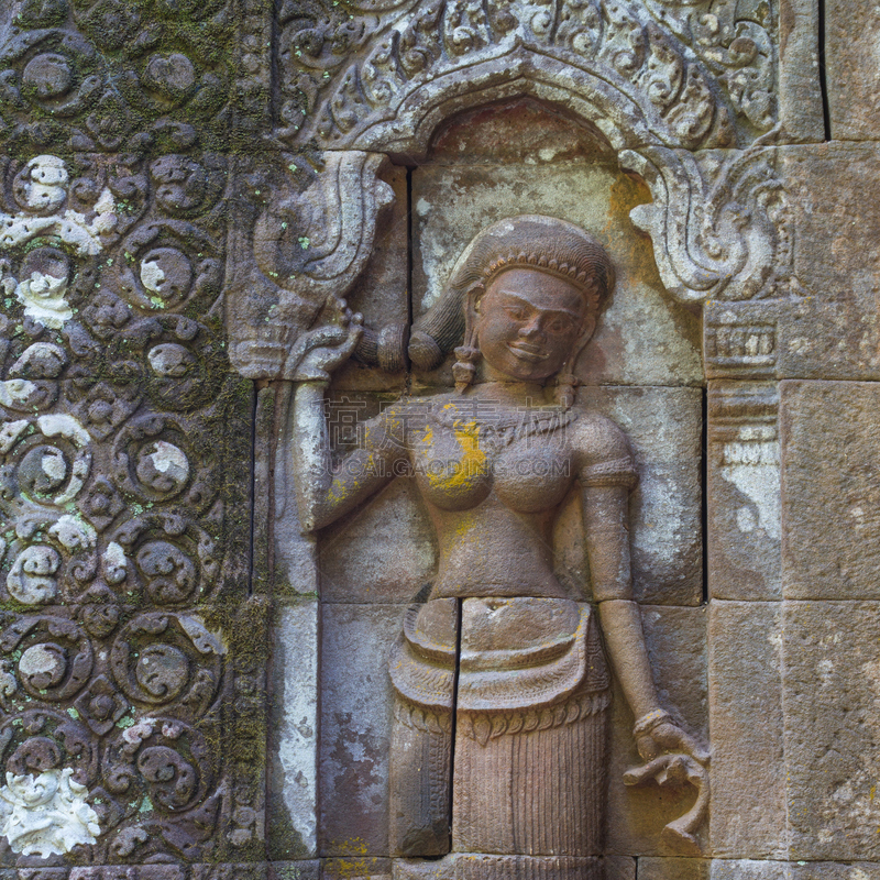 普庙,寺庙,熔锅,巴色,女人,建筑,乡村,方形画幅,高棉文明,花岗岩