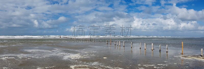 丹麦,海滩,自然,平坦的,全景,图像,海洋,罗莫,瓦登海.,无人