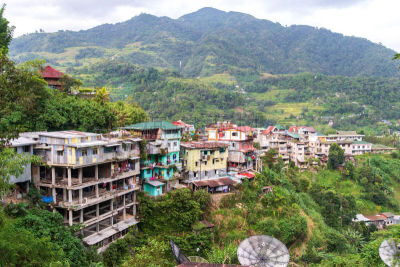 地形,巴拿威,山,城镇,风景,水平画幅,无人,菲律宾,户外,水稻梯田