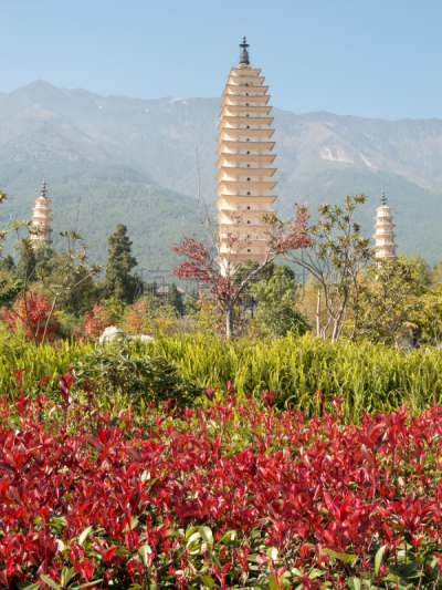 崇圣寺三塔,大理,云南省,自然,垂直画幅,宁静,旅游目的地,地形,建筑