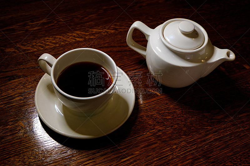 桌子,茶杯,茶壶,暗房,早餐,水平画幅,高视角,茶碟,正上方视角,饮料