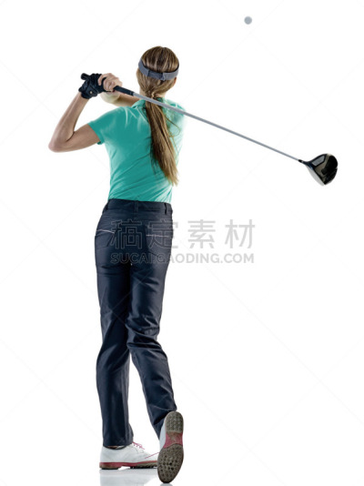 女人,高尔夫球运动,分离着色,垂直画幅,白人,运动员,仅成年人,背面视角,后背,成年的