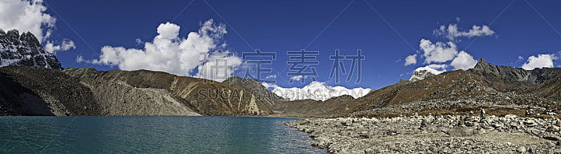 戈焦湖,水,尼泊尔,喜马拉雅山脉,活力,全景,青绿色,仅儿童,国格佑峰,戈焦山谷