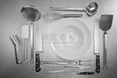 钢铁,厨房器具,背景,过滤勺,搅拌器,钳夹,刮刀,长柄勺,餐具,水平画幅