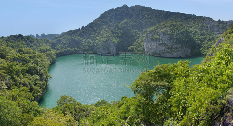 泰国,泻湖,岛,安通群岛,水,天空,群岛,水平画幅,枝繁叶茂,无人