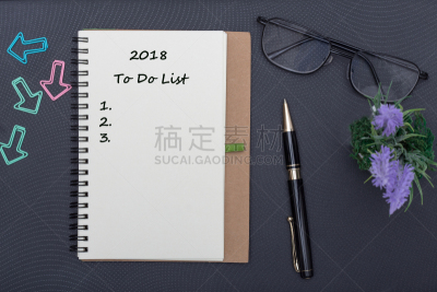 新年前夕,笔记本,任务清单,运动茄克,眼镜,想法,个人备忘录,新年,动机,清单