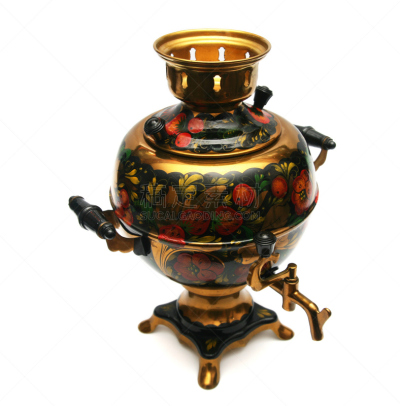 俄式茶壶,垂直画幅,民间音乐,纪念品,家庭生活,背景分离,涂料,金属,俄罗斯,白色