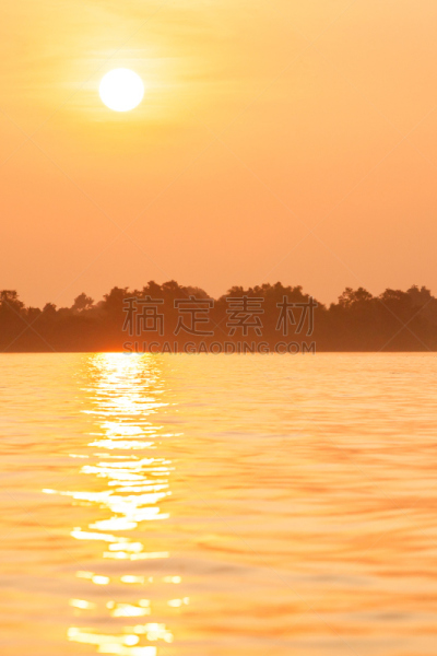 南,金色,光,四千岛,老挝,橙色,占巴塞,夏天,湄公河,闪亮的