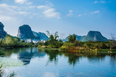 山,河流,风景,喀斯特,水,天空,美,水平画幅,美人,夏天