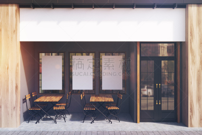 咖啡馆,建筑外部,单色图片,灰色,外立面,餐馆,布告栏,商店,门