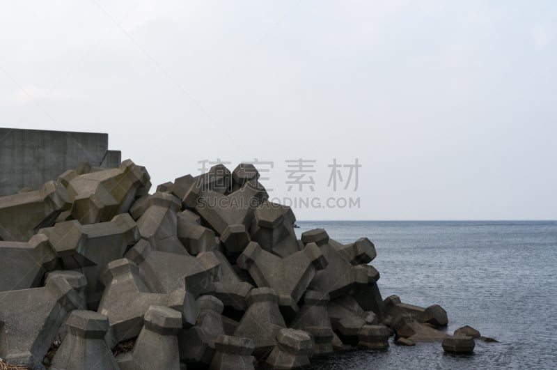 四足动物,积丹半岛,防波堤,垃圾,半岛,水平画幅,形状,蓝色,仅日本人,日本