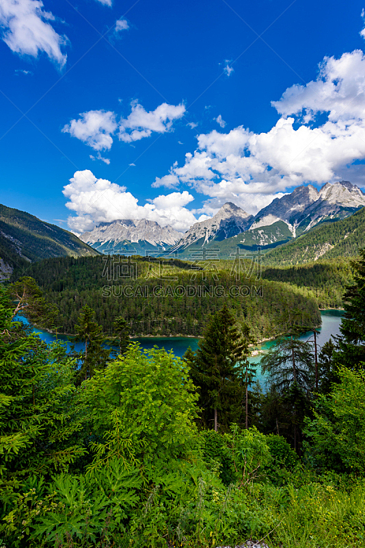 湖,奥地利,山,阿尔卑斯山脉,风景,楚格峰,路,全景,欧洲,看风景