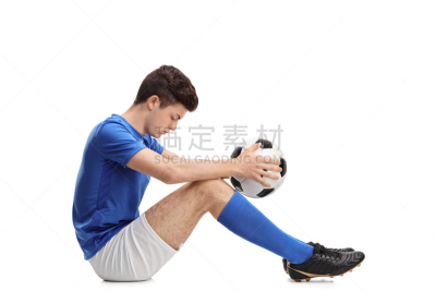 沮丧,坐在地上,青少年,足球运动员,儿童足球,仅一个少男,足球服,运动衫,绝望,仅青少年