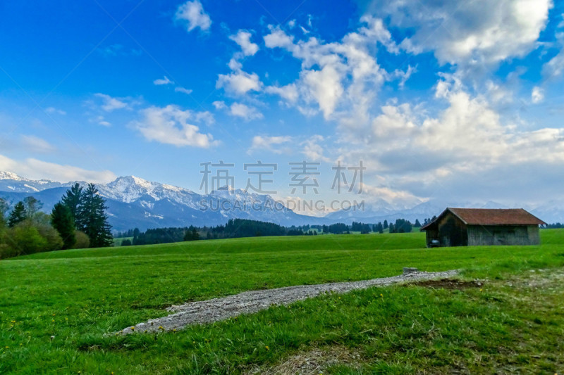 巴伐利亚塑像,阿莫高,水平画幅,绿色,无人,全景,户外,山脉,山,摄影
