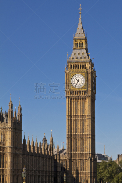 大本钟,commons' chamber,泰晤士河,钟塔,垂直画幅,无人,英格兰,夏天,户外,哥特式风格