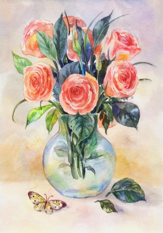 花瓶 水彩画 牡丹 玫瑰 粉色 分离着色 图像 花朵 复古图片素材下载 稿定素材 花瓶 水彩画 牡丹 玫瑰 粉色 分离着色 图像 花朵 复古图片素材下载 稿定素材