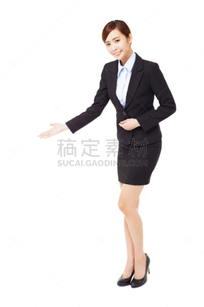 欢迎标志,青年人,女商人,全身像,做手势,垂直画幅,美,留白,智慧,美人