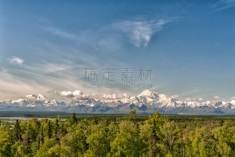 全景,麦金利峰,冻原,自然,褐色,美国,水平画幅,雪,无人,夏天