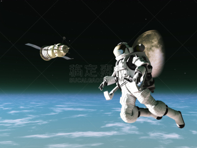 宇航员,卫星,太空服,行星月亮,月亮,天空,太空,水平画幅,轨道运行,绘画插图
