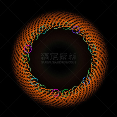 圆形,分形,三维图形,黑色背景,橙色,式样,概念和主题,图像特效,形状,绘画插图