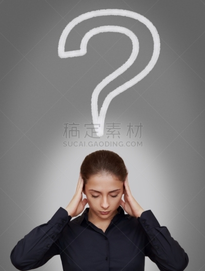 人的头部,女商人,问号,标志,高视角,垂直画幅,美,灵感,不确定