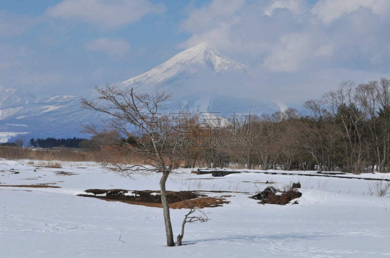 福岛县,冬天,山,猪苗代湖,万代山,天空,国家公园,湖岸,水平画幅,雪