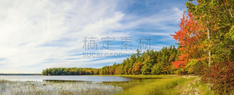 湖,秋天,全景,月桂树,格雷米,水平画幅,无人,户外,草,图像