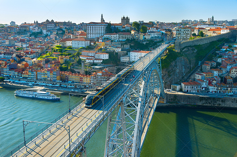 葡萄牙,波尔图,古城,城市天际线,葡萄酒,水,天空,水平画幅,无人,古老的