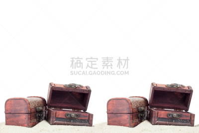 百宝箱,沙子,白色背景,剧场售票处,分离着色,赃物,奖金,掩埋的,水平画幅,丰富