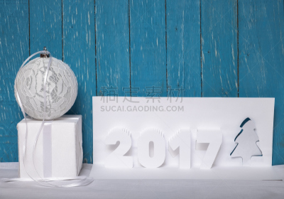 新的,2017年,贺卡,水平画幅,无人,符号,圣诞树,白色,冬天