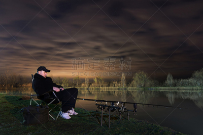 夜晚,钢筋,渔夫,椅子,自然美,看,鲤鱼,捕捞鱼,耐性,水