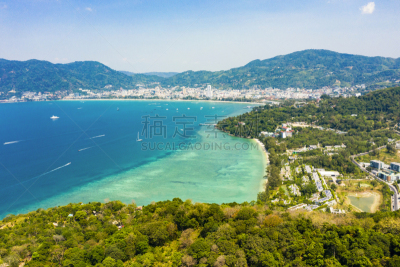 泰国,普吉岛,非凡的,城市天际线,透明,在上面,海洋,海滩,航拍视角,远距离