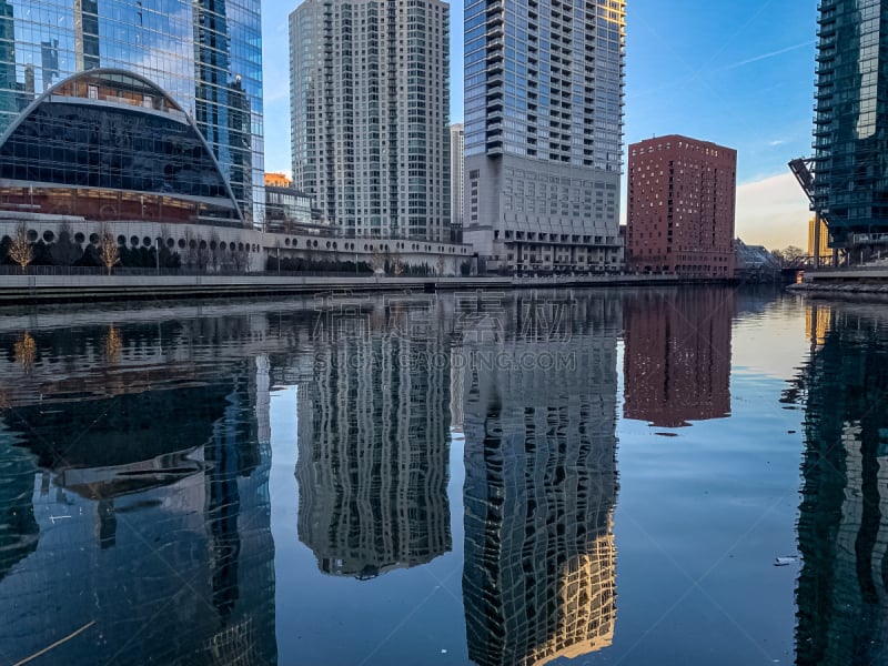 芝加哥市,都市风景,市区,建筑外部,宁静,芝加哥河,圆形,公亩,美国中西部地区,城市生活