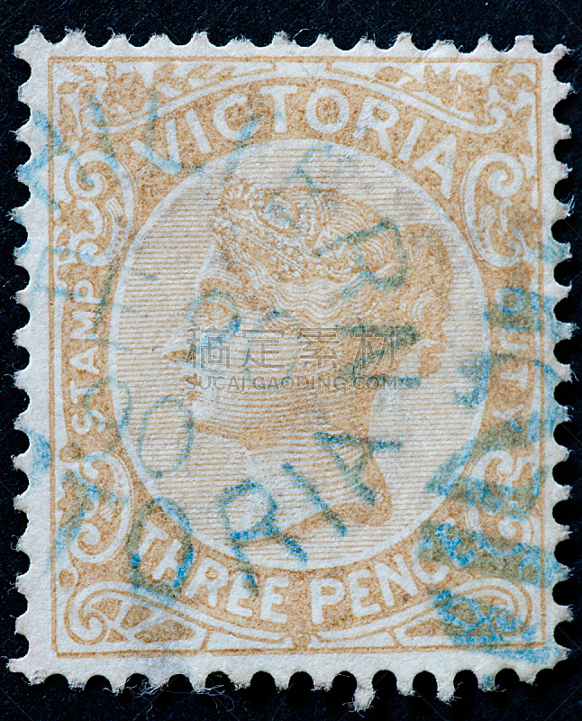 邮票,澳大利亚,垂直画幅,古老的,女王,维多利亚,维多利亚州,邮戳,邮件,集邮