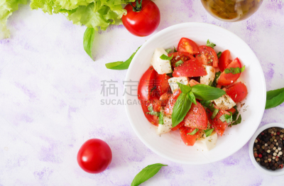 西红柿,莫扎瑞拉奶酪,罗勒,沙拉,素食,胡椒,开胃品,白色,意大利食品,晚餐