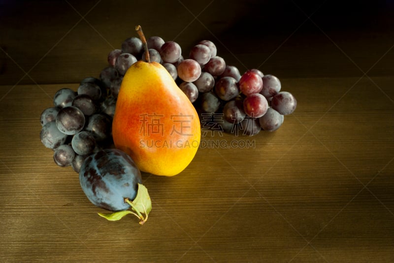 水果,静物,conference pear,anjou pear,水平画幅,无人,夏天,乡村风格,李子,红葡萄