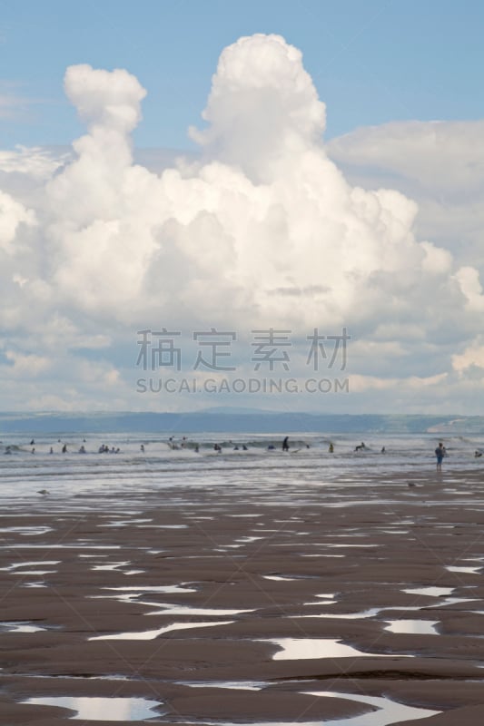 罗希力湾,海滩,高尔半岛,威尔士,垂直画幅,水,太空,洞,沙子,夏天