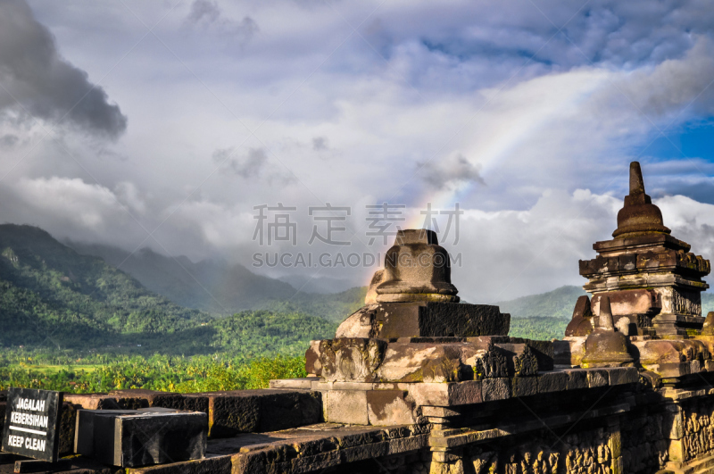 婆罗浮屠佛塔遗址,爪哇,彩虹,复杂性,拔兰班南庙,雅加达,日惹特区,最大,水平画幅,巴厘岛