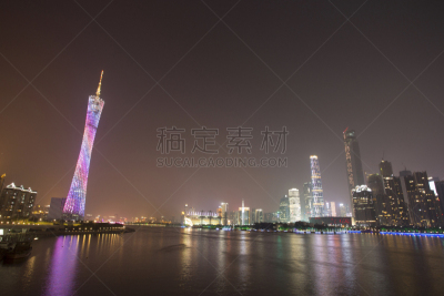 夜晚,现代,广州,城市天际线,,水,天空,美,水平画幅,户外