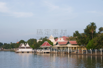 挽芭茵,泰国,夏宫,水,大城,水平画幅,建筑,无人,宫殿,古典式