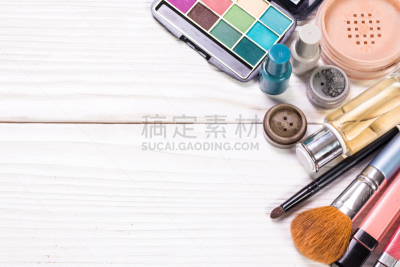 留白,彩妆,背景,商品,多样,木制,艺术家,睫毛膏,化妆用品,画笔