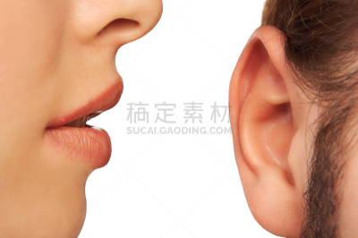 深情的,鬓角,嘴唇,人的耳朵,女人,水平画幅,人的嘴,白色背景,人