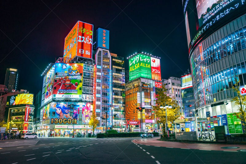 照明设备,布告栏,都市风景,日本,新宿区,夜晚,东京,多色的,街道