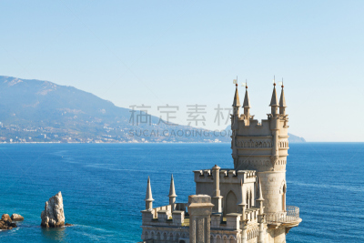 燕巢城堡,岩石,风景,雅尔塔,黑海,山雀,水,天空,水平画幅,克里米亚