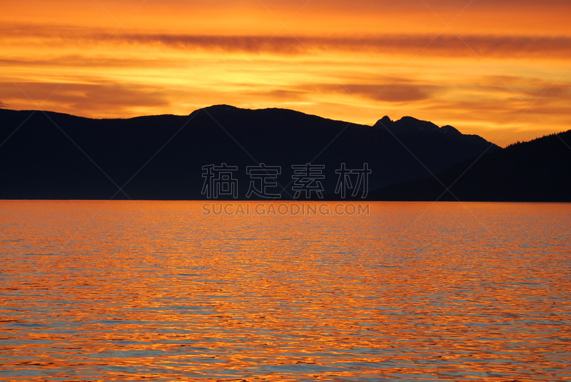 弗雷德里克海峡,在上面,阿拉斯加东南半岛,水,水平画幅,橙色,地形,无人,色彩鲜艳,夏天