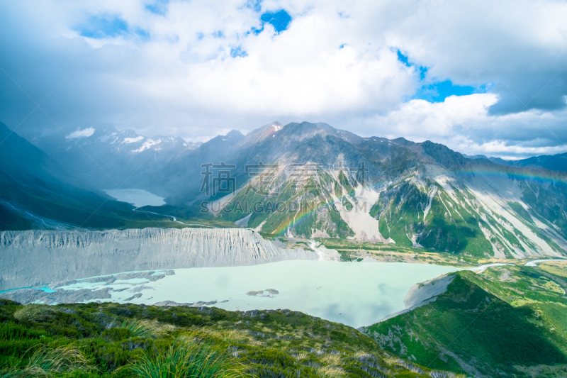 彩虹,风景,雨,冰河,山,高处