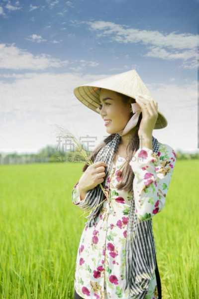 农民,自然美,越南人,女孩,垂直画幅,青少年,学龄前,夏天,奥黛,传统服装